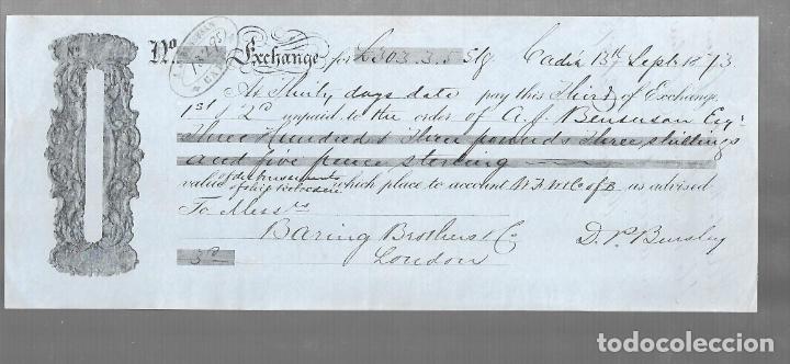 Documentos bancarios: LETRA DE CAMBIO. A.J.BENSUSAN. CADIZ. 1873 - Foto 1