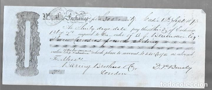Documentos bancarios: LETRA DE CAMBIO. A.J.BENSUSAN. CADIZ. 1873 - Foto 1