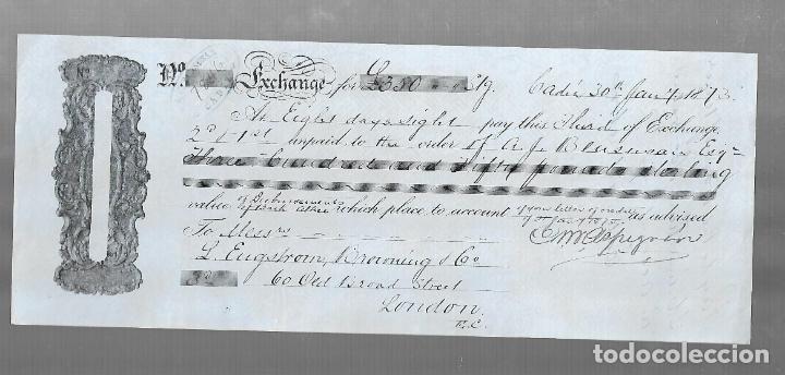 Documentos bancarios: LETRA DE CAMBIO. A.J.BENSUSAN. CADIZ. 1873 - Foto 1
