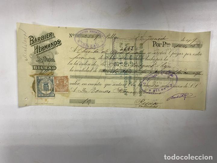 Documentos bancarios: BILBAO, 1909. LETRA DE CAMBIO. BARBIER HERMANOS. - Foto 1