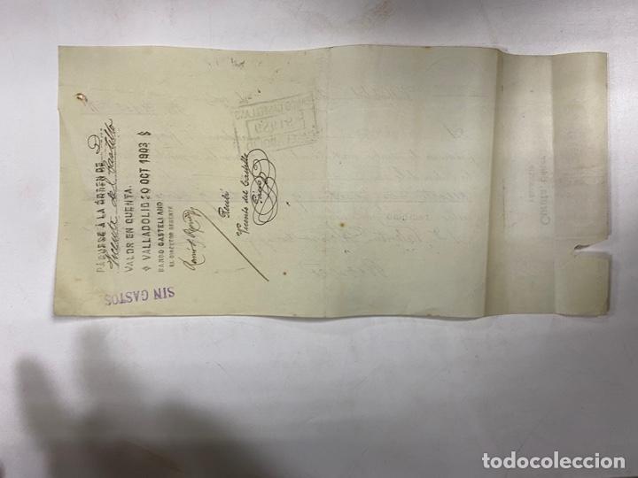 Documentos bancarios: VALLADOLID, 1903. LETRA DE CAMBIO. CUESTA EDITOR. - Foto 2