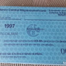 Documentos bancarios: 55 VALES ECONOMATO LABORAL COLECTIVO DE BANCA** MADRID ** BANCO CENTRAL HISPANOAMERICANO 1997