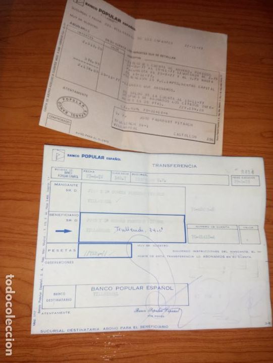 Documentos bancarios: DOS DOCUMENTOS BANCARIOS DEL BANCO POPULAR ESPA&Ntilde;OL DE 1977-76 - Foto 1