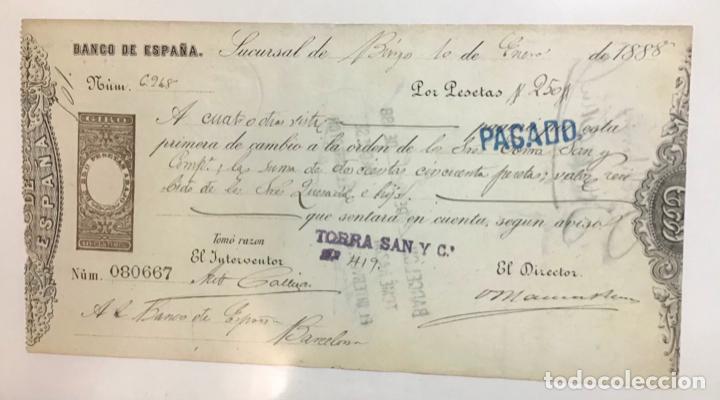 Documentos bancarios: GIRO O LETRA DE CAMBIO DE 1888, ORIGINAL - Foto 2