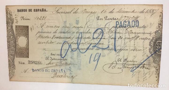 Documentos bancarios: GIRO O LETRA DE CAMBIO DE 1889, ORIGINAL - Foto 2