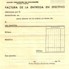 Documentos bancarios: BANCA INDUSTRIAL DE BARCELONA - FACTURA DE LA ENTREGA EN EFECTIVO - AÑOS 50? - SIN USAR 315X133MM