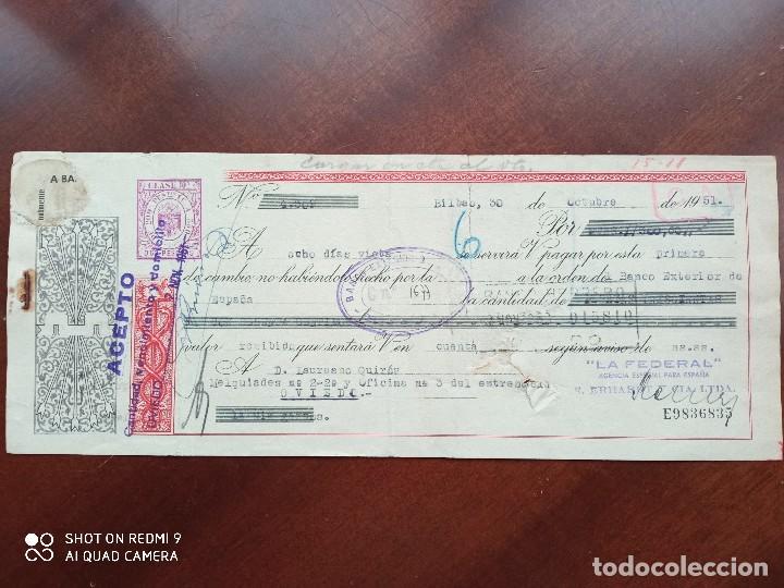 Documentos bancarios: LETRA DE CAMBIO BILBAO ASTURIAS 1951 - Foto 1