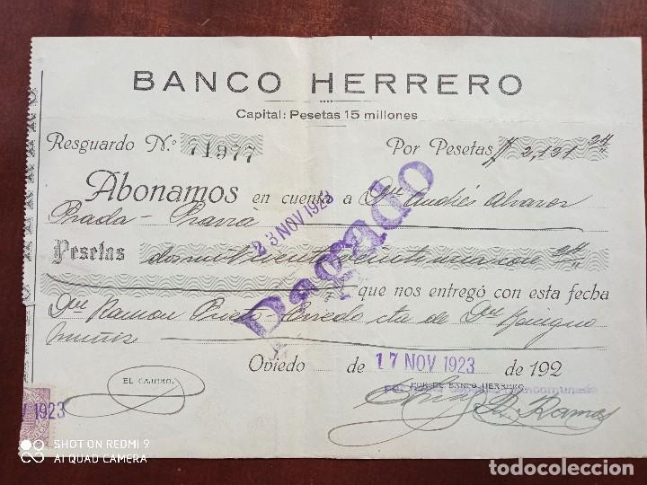 Documentos bancarios: RESGUARDO DE INGRESO BANCO HERRERO 1923 - Foto 1