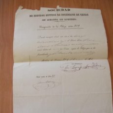 Documentos bancarios: POLIZA Y RECIBOS DE SOCIEDAD DE SEGUROS, MEDINA DE RIOSECO, VALLADOLID, 1861