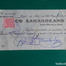 Documenti bancari: SANTA CRUZ DE LA ZARZA TOLEDO CHEQUE BANCARIO AÑO 1960 BANCO ZARAGOZANO CON FISCAL. Lote 283496498