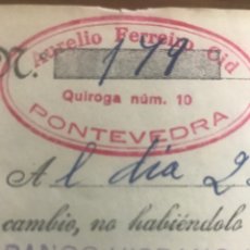 Documentos bancarios: LETRA BANCARIA CAMBIO AURELIO FERREIRO CID 1935 REPUBLICA SELLO 20 CENTS