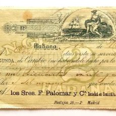 Documentos bancarios: LETRA DE CAMBIO BANQUEROS N. GELATS Y Cª. LA HABANA CUBA AÑO 1898. Lote 290797853