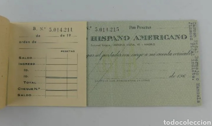 Documentos bancarios: ~ CARTILLA DE CHEQUES BANCO HISPANO AMERICANO ~ - Foto 3