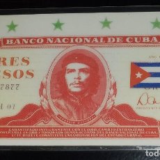 Documentos bancarios: BANCO NACIONAL DE CUBA - TRES PESOS - ERNESTO GUEVARA DE LA SERNA. Lote 301605488
