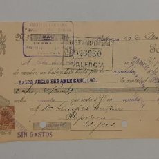 Documentos bancarios: FABRICA DE PIROTECNIA Y JUGUETES FOSFORICOS JOSE BAGUENA LETRA DE CAMBIO VALENCIA 1924. Lote 310888733