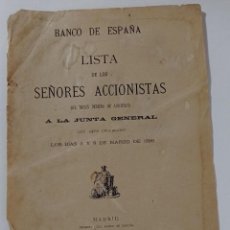 Documentos bancarios: BANCO DE ESPAÑA.LISTA DE LOS SEÑORES ACCIONISTAS QUE TIENEN DERECHO DE ASISTENCIA. 1896.