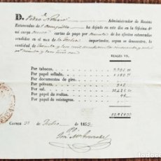 Documenti bancari: CUENCA 1853 - RECIBO PARA ADMINISTRADOR DE RENTAS ESTANCADAS DEL CAMPILLO