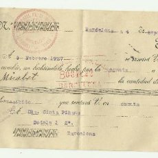 Documentos bancarios: LETRA CAMBIO IMPRENTA FRANCISCO MIRABET - BARCELONA 1926 - 1927 NEW PHONO - CINTA PIÑANA