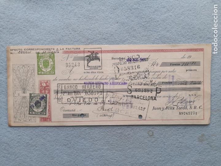 Documentos bancarios: Letra de cambio. Barcelona, Agosto de 1944. - Foto 1