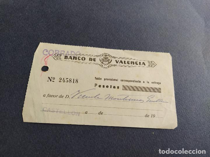 Documentos bancarios: talon del banco de valencia castellon - Foto 1