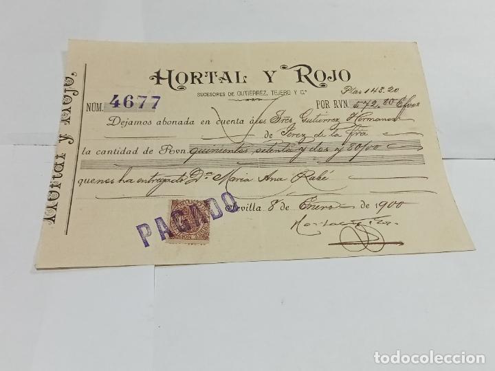 Documentos bancarios: ABONO EN CUENTA. HORTAL Y ROJO. 1900. SEVILLA - Foto 1