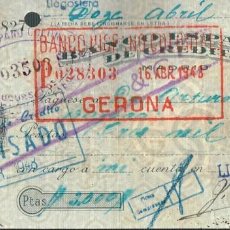 Documentos bancarios: 1948 CHEQUE BANCO ESPAÑOL DE CRÉDITO /BANCO HISPANO COLONIAL - GERONA (GIRONA) - LLAGOSTERA (41)