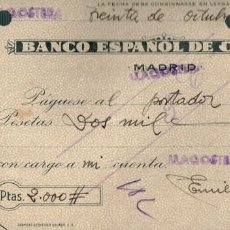 Documentos bancarios: 1945 CHEQUE BANCO ESPAÑOL DE CRÉDITO - AL PORTADOR - LLAGOSTERA (46)