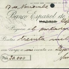 Documentos bancarios: 1945 CHEQUE BANCO ESPAÑOL DE CRÉDITO - AL PORTADOR - LLAGOSTERA (47)