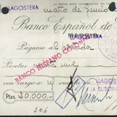 Documentos bancarios: 1946 CHEQUE BANCO ESPAÑOL DE CRÉDITO/ BANCO HISPANO COLONIAL ST. FELIU DE GUIXOLS - LLAGOSTERA (50)