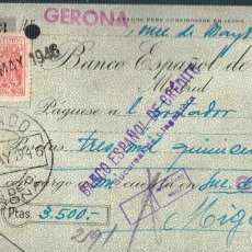 Documentos bancarios: 1946 CHEQUE BANCO ESPAÑOL DE CRÉDITO GERONA - LLAGOSTERA (51)