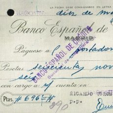 Documentos bancarios: 1946 CHEQUE BANCO ESPAÑOL DE CRÉDITO - LLAGOSTERA (52)