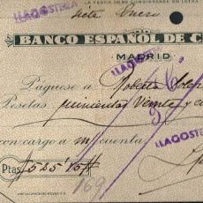 Documentos bancarios: 1946 CHEQUE BANCO ESPAÑOL DE CRÉDITO - LLAGOSTERA (57)