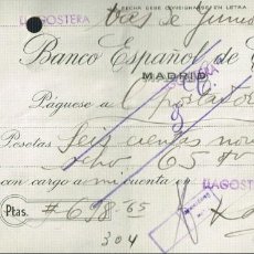 Documentos bancarios: 1946 CHEQUE BANCO ESPAÑOL DE CRÉDITO - LLAGOSTERA (64)