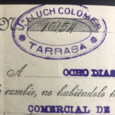 Documentos bancarios: LETRA DE CAMBIO AÑO 1935 J LLUCH COLOMER DE TARRASA N 24 IMPECABLE SIN ROTURAS
