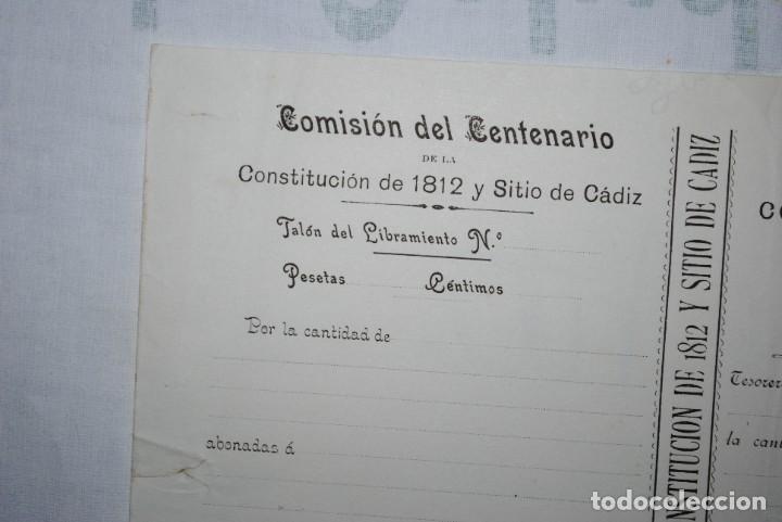 Documentos bancarios: CENTENARIO DE LA COSTITUCION DE 1812 , Y SITIO DE CADIZ . - Foto 2
