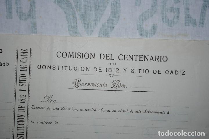 Documentos bancarios: CENTENARIO DE LA COSTITUCION DE 1812 , Y SITIO DE CADIZ . - Foto 3