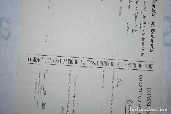 Documentos bancarios: CENTENARIO DE LA COSTITUCION DE 1812 , Y SITIO DE CADIZ . - Foto 4