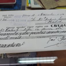 Documentos bancarios: ANTIGUO CHEQUE BANCARIO JOSE PEÑA VILLARCAYO BURGOS 1904
