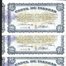 Documentos bancarios: LOTE DE 4 PAPEL DE FIANZAS DE 5 PESETAS . ESCUDO DEL AGUILA DE SAN JUAN , 1949 NUM. SEGUIDOSS