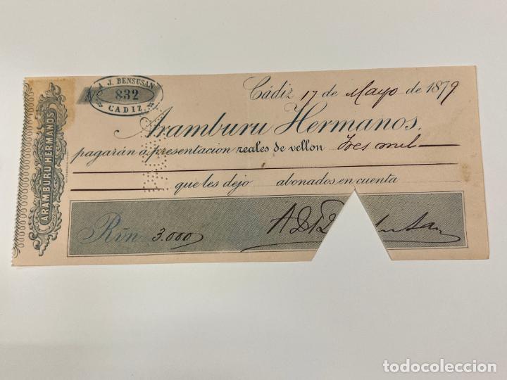 Documentos bancarios: PAGAR&Eacute; DE ARAMBURU HERMANOS. A&Ntilde;O 1879. - Foto 1