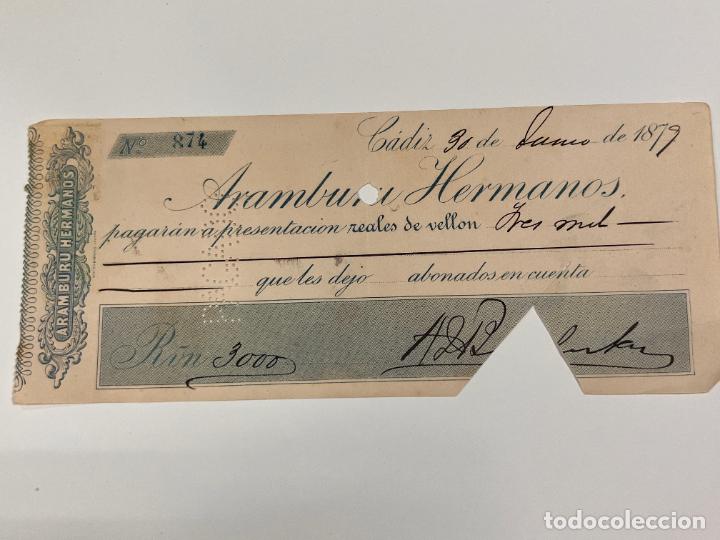 Documentos bancarios: PAGAR&Eacute; DE ARAMBURU HERMANOS. A&Ntilde;O 1879. - Foto 1