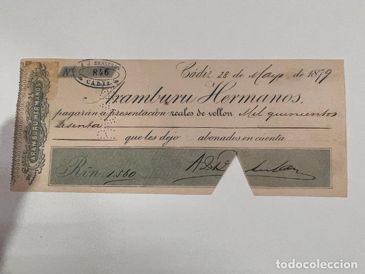 Documentos bancarios: PAGAR&Eacute; DE ARAMBURU HERMANOS. A&Ntilde;O 1879. - Foto 1
