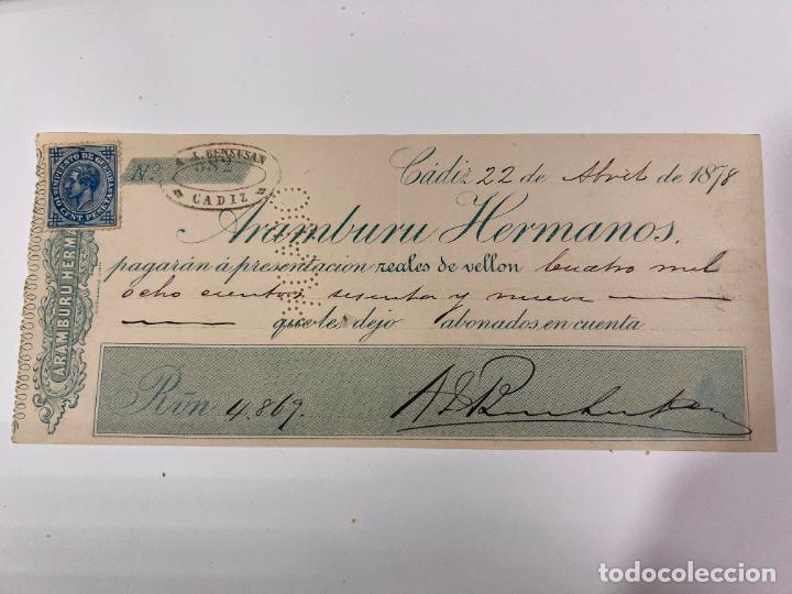 Documentos bancarios: PAGAR&Eacute; DE ARAMBURU HERMANOS. A&Ntilde;O 1878. - Foto 1