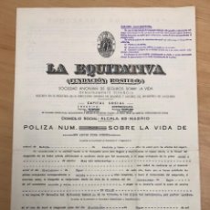 Documentos bancarios: POLIZA SEGUROS LA EQUITATIVA. MADRID. 11 DE JULIO DE 1966. Lote 366448356