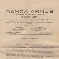 Documentos bancarios: BANCA ARNÚS - BOLETÍN INFORMATIVO - OCTUBRE/DICIEMBRE 1931 - 12 PÁGINAS - 315X215MM. Lote 368946891