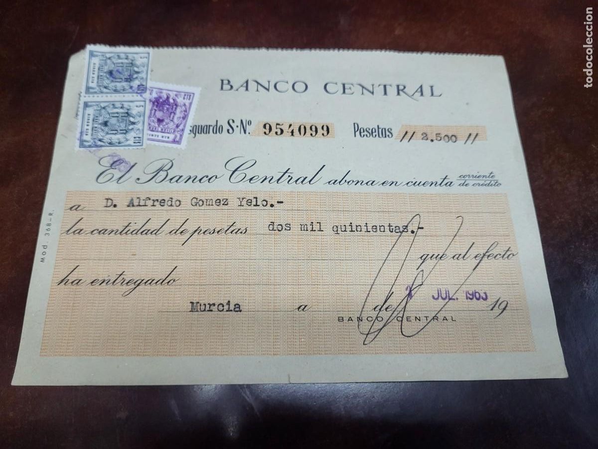 Documentos bancarios: BANCO CENTRAL RESGUARDO A&Ntilde;OS 60 - Foto 1