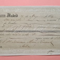 Documentos bancarios: LETRA DE CAMBIO SIGLO XIX - MADRID 26 MAYO 1856 - GRABADO EN MARGEN IZQUIERDO. Lote 376285744