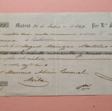 Documentos bancarios: LETRA DE CAMBIO SIGLO XIX - MADRID 31 JULIO 1849 - GRABADO EN MARGEN IZQUIERDO. Lote 376285949