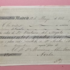 Documentos bancarios: LETRA DE CAMBIO SIGLO XIX - MADRID 12 MAYO 1858 - GRABADO EN MARGEN IZQUIERDO. Lote 376291884