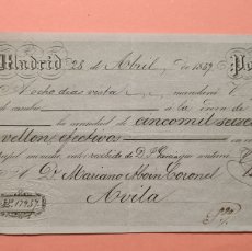Documentos bancarios: LETRA DE CAMBIO SIGLO XIX - MADRID 28 ABRIL 1859 - GRABADO EN MARGEN IZQUIERDO. Lote 376294609